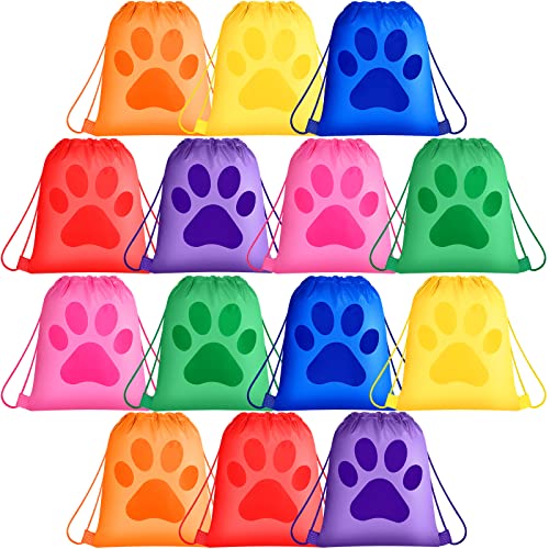 Yerliker 14 Pcs Paw Print Drawstring Bags Bulk, Cute Puppy Paw Bags
