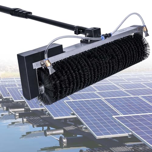 電動ソーラーパネルクリーニングブラシ 手持ち式 360°自動回転ブラシヘッド 11.4フィート 18フィート 24.6フィート 伸縮式給水ポールキット 大型発電所向け,Wired-7.5m/24.6ft