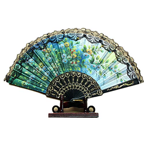 VintageBee 12 Pack Spanish Floral Folding Fan Hand Held Fan Flowers Pattern Lace Handheld Chinese Japanese Vintage Fabric Fans for Wedding Dancing Church Party Gifts