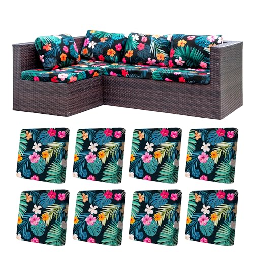 Image of 8Pcs Stretch Patio Cushion Covers,Outdoor Couch Covers Replacement,Outdoor Couch & Sofa Slipcovers,for Patio Furniture Cushion Covers,Washable Reusable urniture Protector (Flowered Leaves,Cover Only)