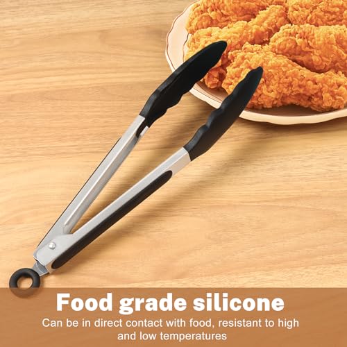 LESEED Pinza Cucina Silicone Set di 3, Pinze da Cucina Resistenti a Temperature Alte e Basse, con Blocco di Sicurezza per una Facile Conservazione, Pinze Cucina Ideali per Barbecue e Cucina (Nero)