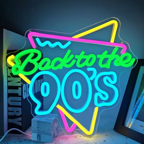 Image of Back To The 90'S Neon Sign for Wall Decor Led neon Signs for 90'S Party Decor Back to The 90's Neon Light sign 90's Background wall Decor light up sign for Home Recreation Room Hotel