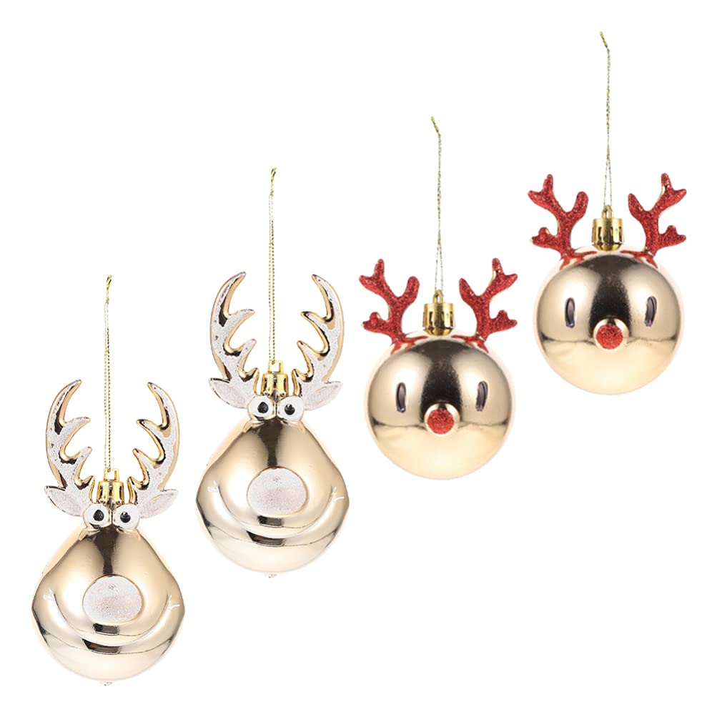 Artibetter 4pcs Christmas Ball Ornaments Glitter Christmas Tree Hanging Balls with Reindeer Antlers Shatterproof Sparkling Xmas Hanging Ball Decoration for Xmas Party Decoration Champagne