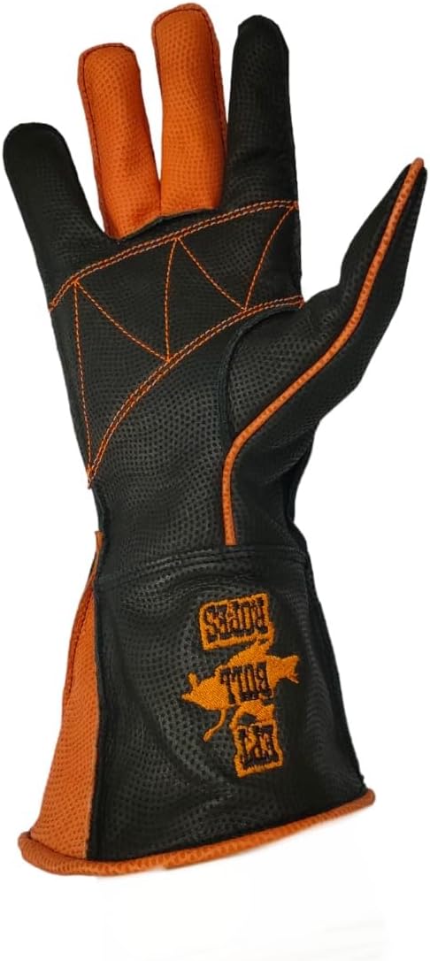 EPT Bull Ropes Bull Riding Glove Outer Seam Adult & Youth Right or Left Hand Black & Orange Textured Leather Sizes: 5.0-10.5