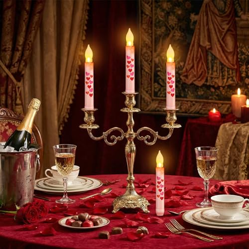 Velas conicas de corazon sin llama que evitan manchas de cera en mesas pack de 6 5