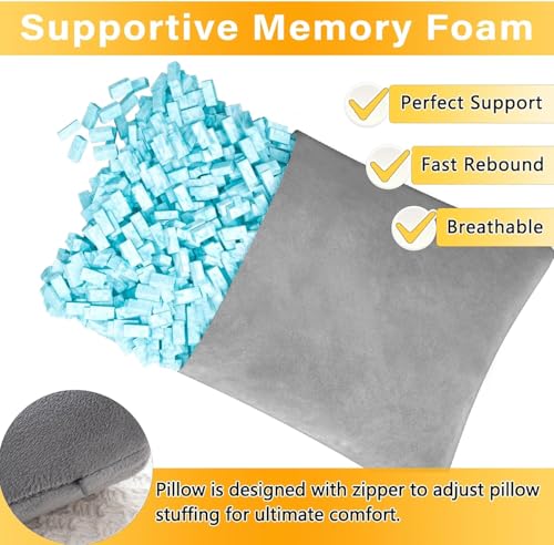 TaiBest Kleines Kissen, Memory-Schaum-Mini-Kissen, 27,9 x 17,8 cm, für Reisen, Schlafen, Nickerchen und Nacken, Knie, Lendenwirbelstütze, winziges Kissen für Haustiere, Hunde, 2 Stück (Grau)