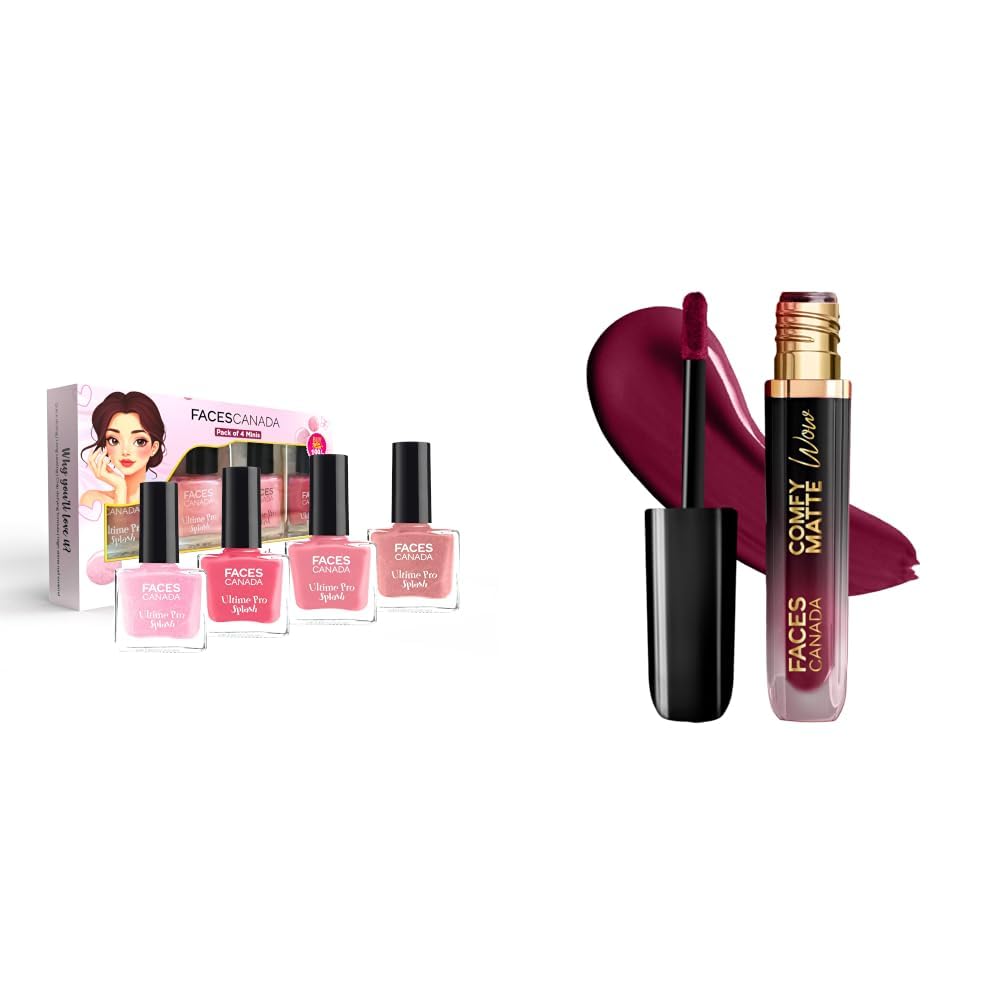 FACESCANADA Ultime Pro Splash Mini Nail Enamel Combo Kit - Pink Pop & Comfy Matte Wow Liquid Lipstick - Plum Passion 04 (Plum) 3.8ml-image-42