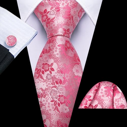 Image of Barry.Wang Men Tie Set Floral Paisley Silk Necktie Pocket Square Cufflinks Formal Wedding Party Business