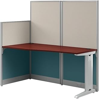 Bush Business Furniture Office in an Hour 65W x 33D Straight Cubicle Desk in Hansen Cherry | Modern Computer Table with Privacy Panels for Commercial Workspace