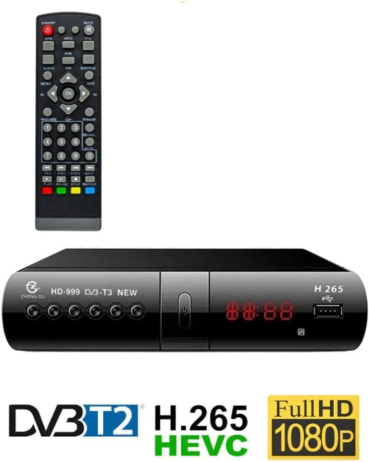 SQUADO DVBT-2 H.265 HEVC-10 FULL HD HDMI/SCART USB LAN z wyświetlaczem zdalnego sterowania