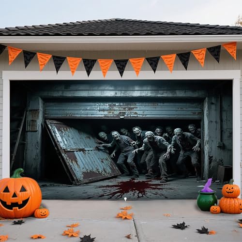Halloween Zombie Garage Door Cover 13x6FT