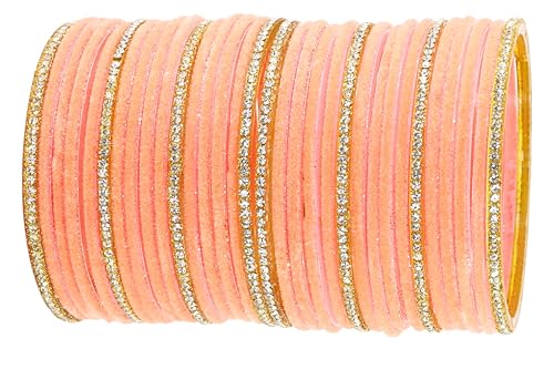 Image of NMII Fancy Glass Golden Zircon Diamond Stone & Velvet Finish Plain Bangles Set For Women & Girls | Glass Velvet Bangles | Kanch ki Chudiyan | Girl's Bangles Bracelet | Fashion Jewellery- Set of 32