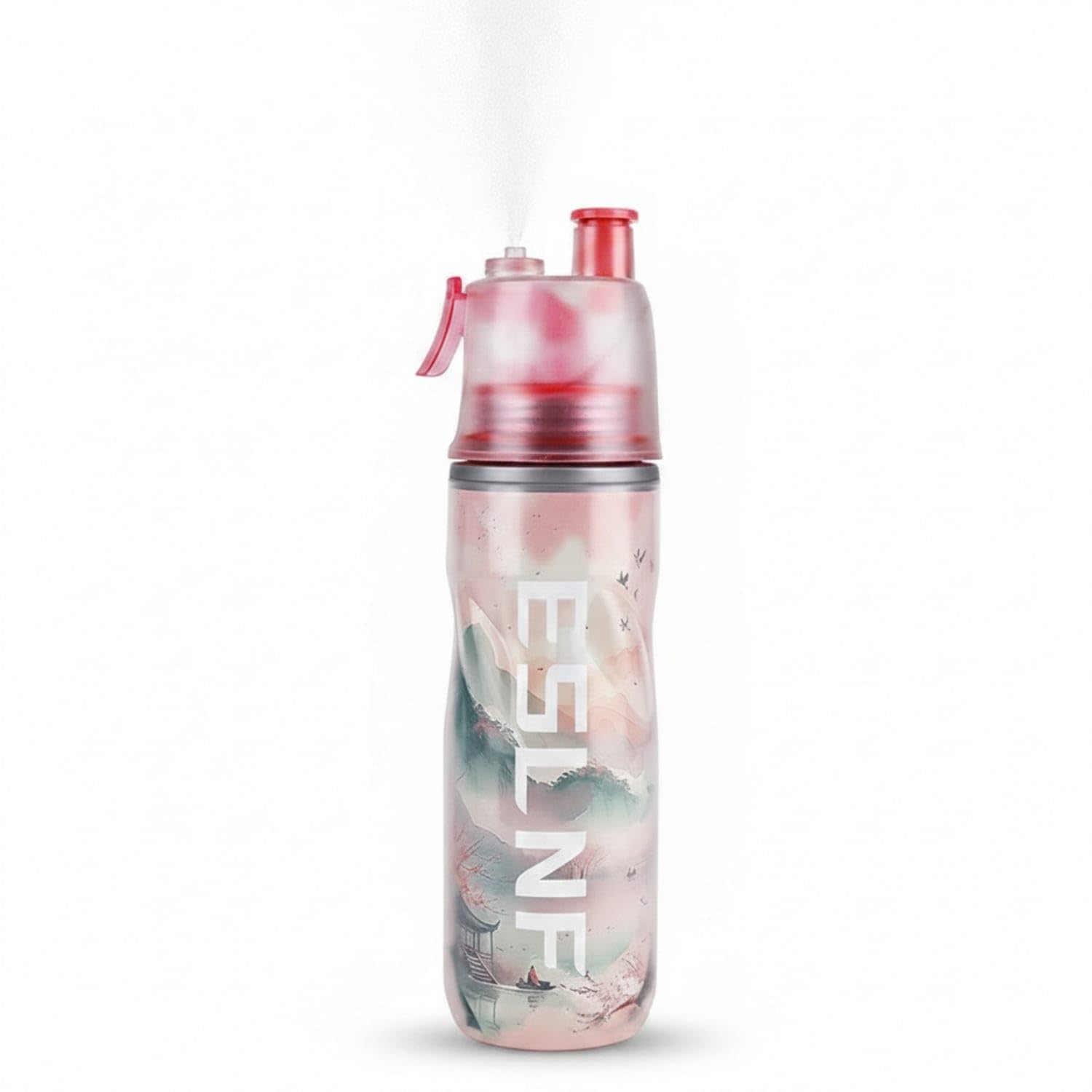 Two-Function-Use 2-in-1 Spray Bottle Translucent Mist Drink Bottle Cylindrical Hydration Gear Decorative Graphics for Cyclists, Sports People, Pink-image-32