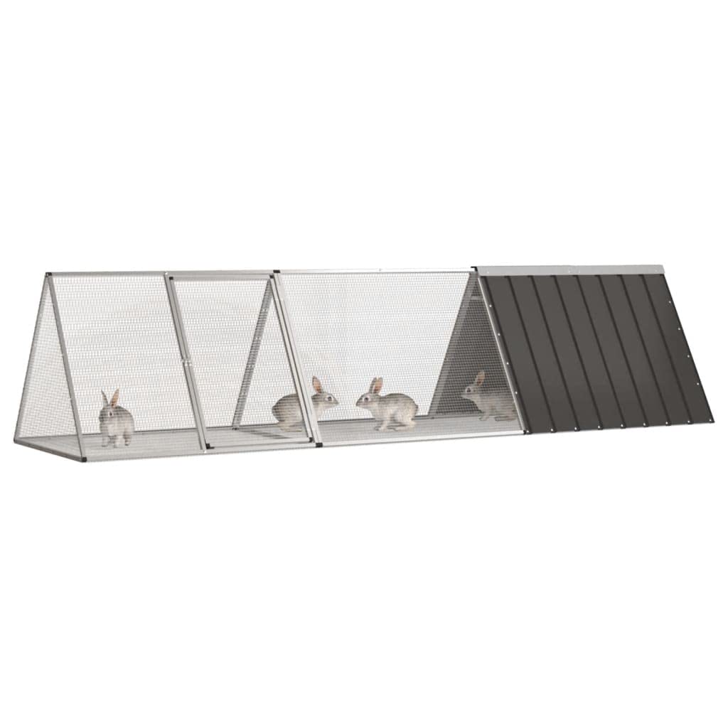 Kaninchenkäfig Anthrazit 302,5x80,5x71 cm Hasenstall aus verzinktem Stahl Modularer Meerschweinchenkäfig Outdoor Kleintierstall Wetterfest Hasenauslauf für Garten
