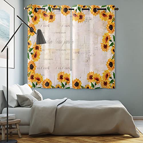 Zereaa Window Curtain Panels, Sunflower Retro Floral Print Light Reducing Curtain Drapes For Bedroom Living Room Nickel Grommet Window Panels 42 X 63-Inch 2 Panels #TOP3