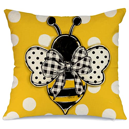 Geeory Summer Pillow Covers 18X18 Inch Honeybee Bow Decorative Polka Dots Farmhouse Throw Pillow Cases Home Cushion Case For Sofa Couch Gs001-18 #TOP22
