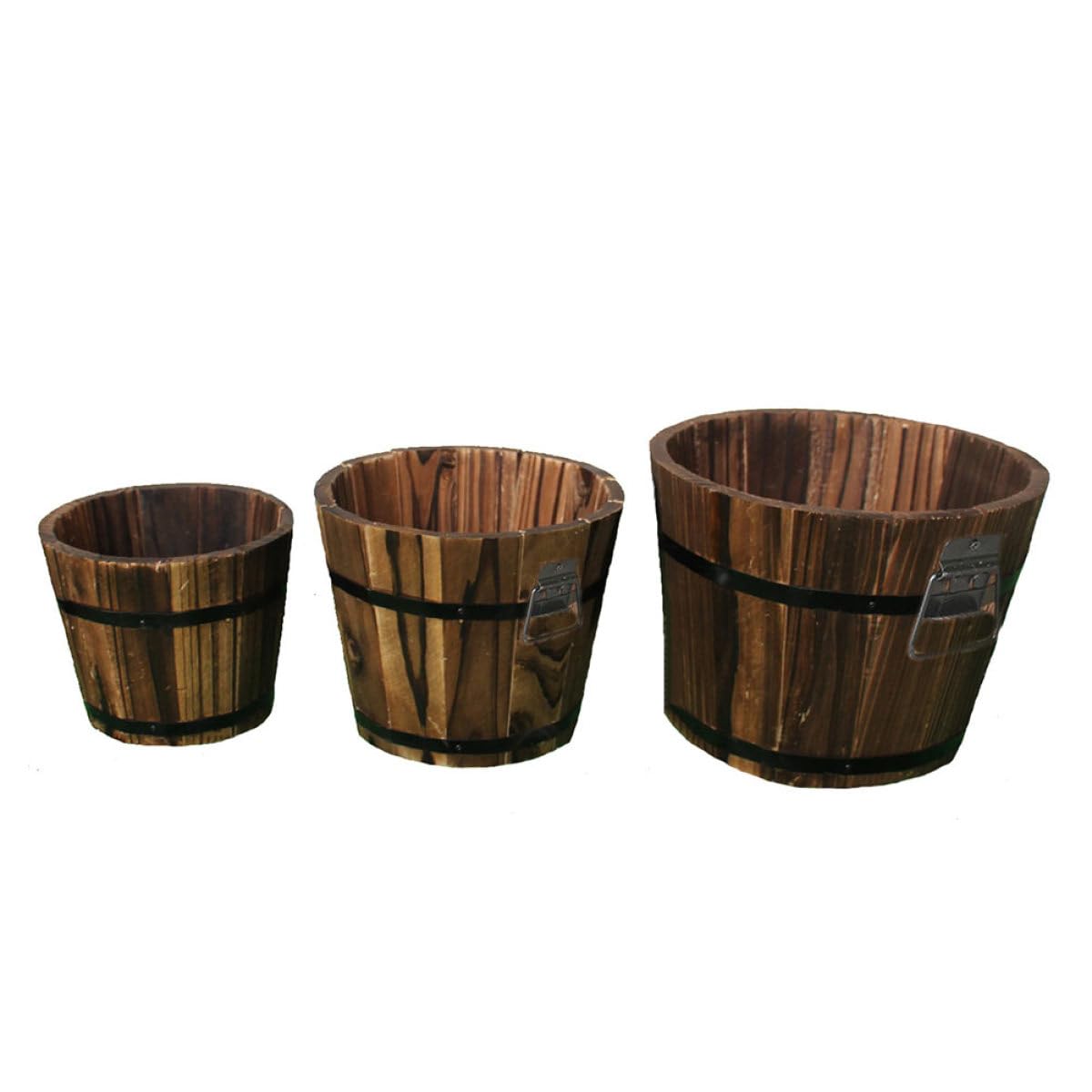 Set de 3 Pots de Fleurs en Bois Massif Rustique Kisangel pour Succulentes