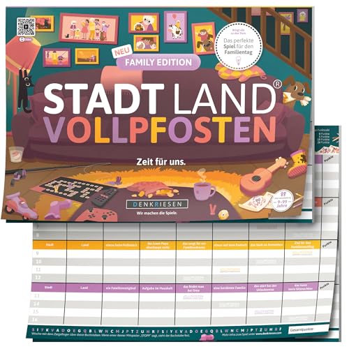 Stadt Land VOLLPFOSTEN Family Edition A4 Spielblock lustiges Wortspiel mit 26 Kategorien Familienspiel für Kinder & Erwachsene ab 9 Jahren für 2+ Spieler ideal für gemeinsame Familienzeit