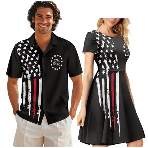 Image of AFPANQZ Couple Matching Outfit Casual Men's Button Down Shirt or Short Sleeve Summer Sundresses Dresses for Women 2026