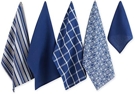 DII Assorted Woven Kitchen Set, Dishtowel, 18x28, Dishcloth, 13x13, Nautical Blue, 5 Piece