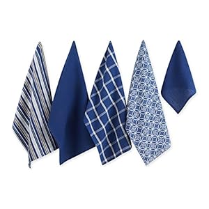DII Assorted Woven Kitchen Set, Dishtowel, 18×28, Dishcloth, 13×13, Nautical Blue, 5 Piece