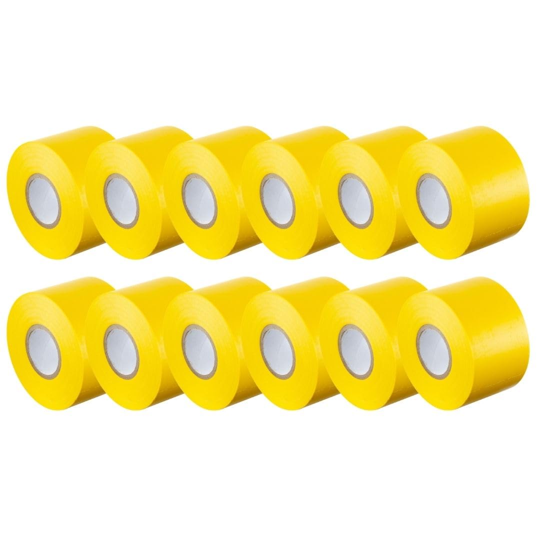 Gocableties Yellow Wide Electrical Tape, 50mm x 33m, 2" Strong Self-Adhesive PVC Insulation Tape for Insulating, Repairing and Protecting Electrical Wires, 12 Rolls
