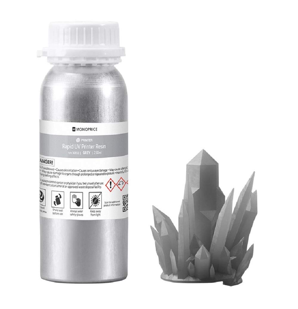 Monoprice Rapid UV 3D Printer Resin - 250ml - Gray Compatible With All UV Resin Printers DLP, Laser, or LCD