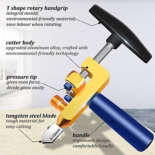 2 in 1 Glass Cutting Tool-Glass Breaking Pliers and Glass Cutter, Mirror Cutting Kit, Tungsten Glass Cutting Knife for Ceramic, Glass and Mirror, Manual Tile Cutter with Glass Breaker
