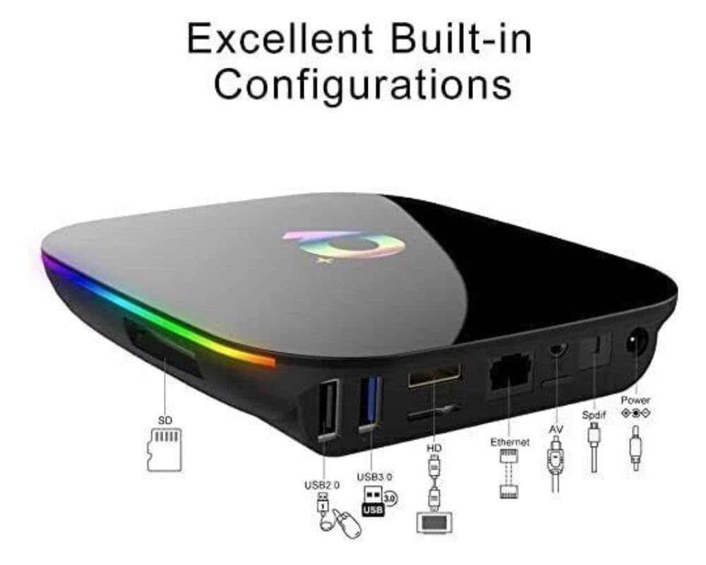 TV Smart Box Android 12.0 Q Plus 8K WiFi Media Player 3D Quad Core 8 Gb Ram 64 Gb Rom con Telecomando