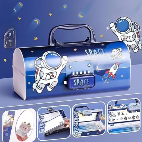 Image of Storio Space Theme Pencil Box for Kids, Kids Pen & Pencil Box Suitcase Style Password Lock Pencil Case,Multi-Layer Pencil Box for Kids,Boys,Girls,Stationary Organizer Case,Return Gift