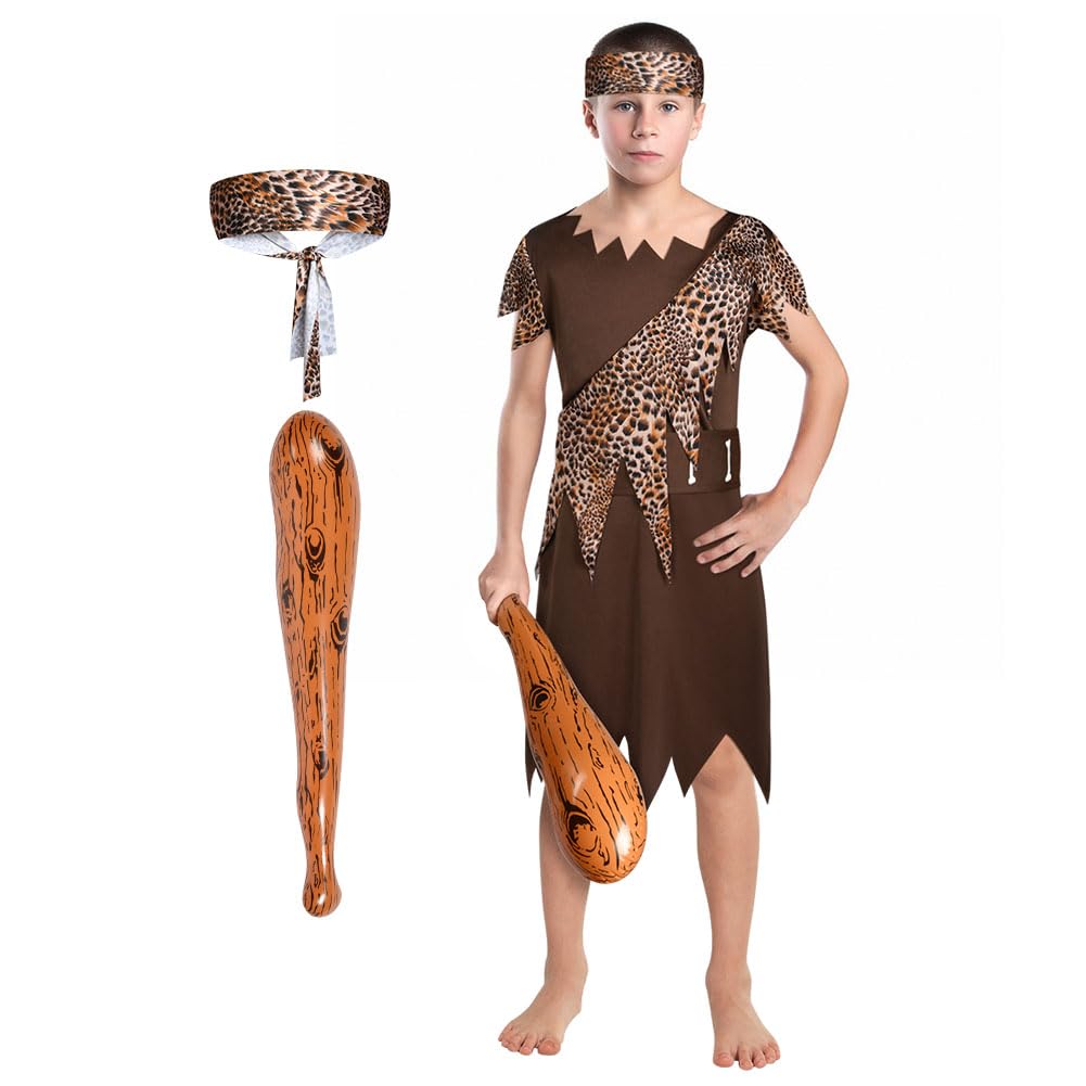 AYBUY Kids Caveman Costume, Boys Stone Age Themed Costume, Wild Cave Boys Outfit, Halloween Cosplay Fancy Dressapparel