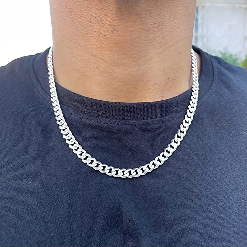 Sterling Silver Clasp Cuban Link Chain For Men, 16 Inch Sterling Silver Clasp Mens Chain Necklace Curb Chains For Men 7Mm Mens Silver Chain Necklace Mens Jewelry Cuban Link Chains For Mens Gifts #TOP4