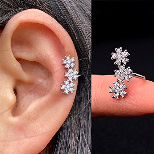 Linoc Women's 1Silver Flower 1Pc Cartilage Conch Cuff Earring Earcuff Wrap Rock Earring Cuff Clip Adjustable