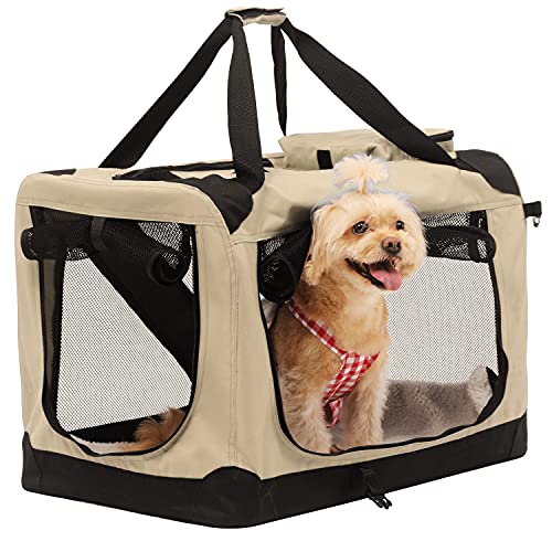 Small Collapsible Dog Crate, Portable Pet Carrier For Small Dogs, Portable Puppy Kennel With Durable Mesh Windows And Soft Mat, Ivory Xs #TOP6