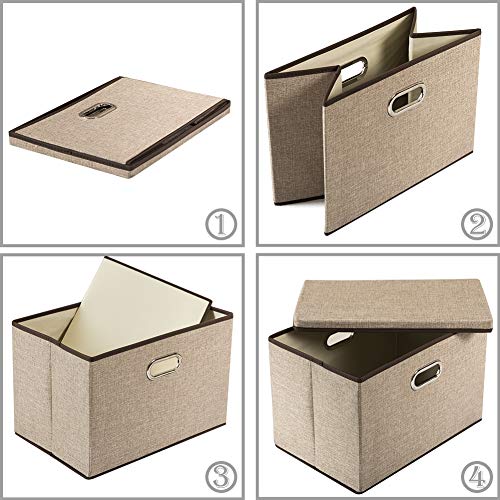 Image of PRANDOM Large Collapsible Storage Bins with Lids [1-Pack] Jute Fabric Foldable Storage Boxes Organizer Containers Baskets Cube with Cover for Home Bedroom Closet Office Nursery (17.7x11.8x11.8)