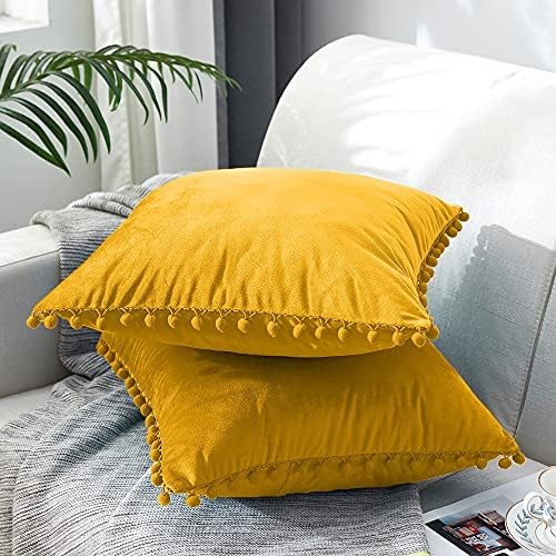 MERNETTE Pack of 2, Velvet Soft Decorative Square Ball Throw Pillow Cover Cushion Covers Pillow case, Home Decor Decorations For Sofa Couch Bed Chair 18x18 Inch/45x45 cm (Chocolate)