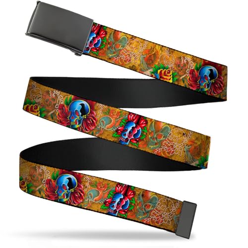 Buckle-Down Men's Web Belt Tattoo Johnny Candles & Skulls, Multicolor, 1.5