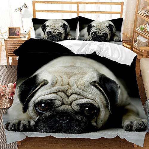 Duvet Cover King Size Black Pug Child King Duvet Cover With Zipper Closure, Soft Microfiber Bedding Comforter Cover Sets With 2 Pillow Shams, Bedspreads For Bedroom Decor, 104"X90" #TOP28