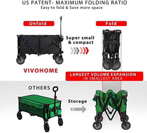 Vivohome Heavy Duty 176 Lbs Capacity Collapsible Folding Outdoor Utility Wagon Patio Garden Cart With 2 Drink Holders And Wheels For Camping And Picnic #TOP5