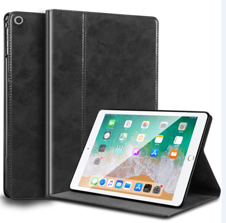 Étui en cuir véritable pour iPad 10.2 avec sangle élégante noir