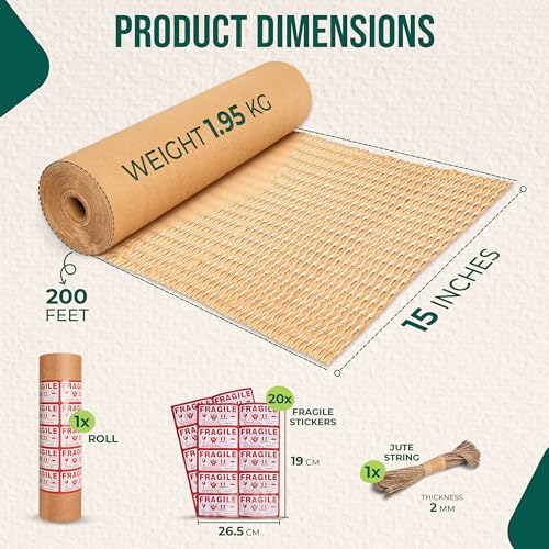 Honeycomb-Packing-Paper-for-Moving--15-x-2400-Sustainable-Alternative-to-Bubble-Wrap-for-Movingshipping-Fragile-Items-With-20-Fragile-Stickers-and-33-ft-Jute-Rope