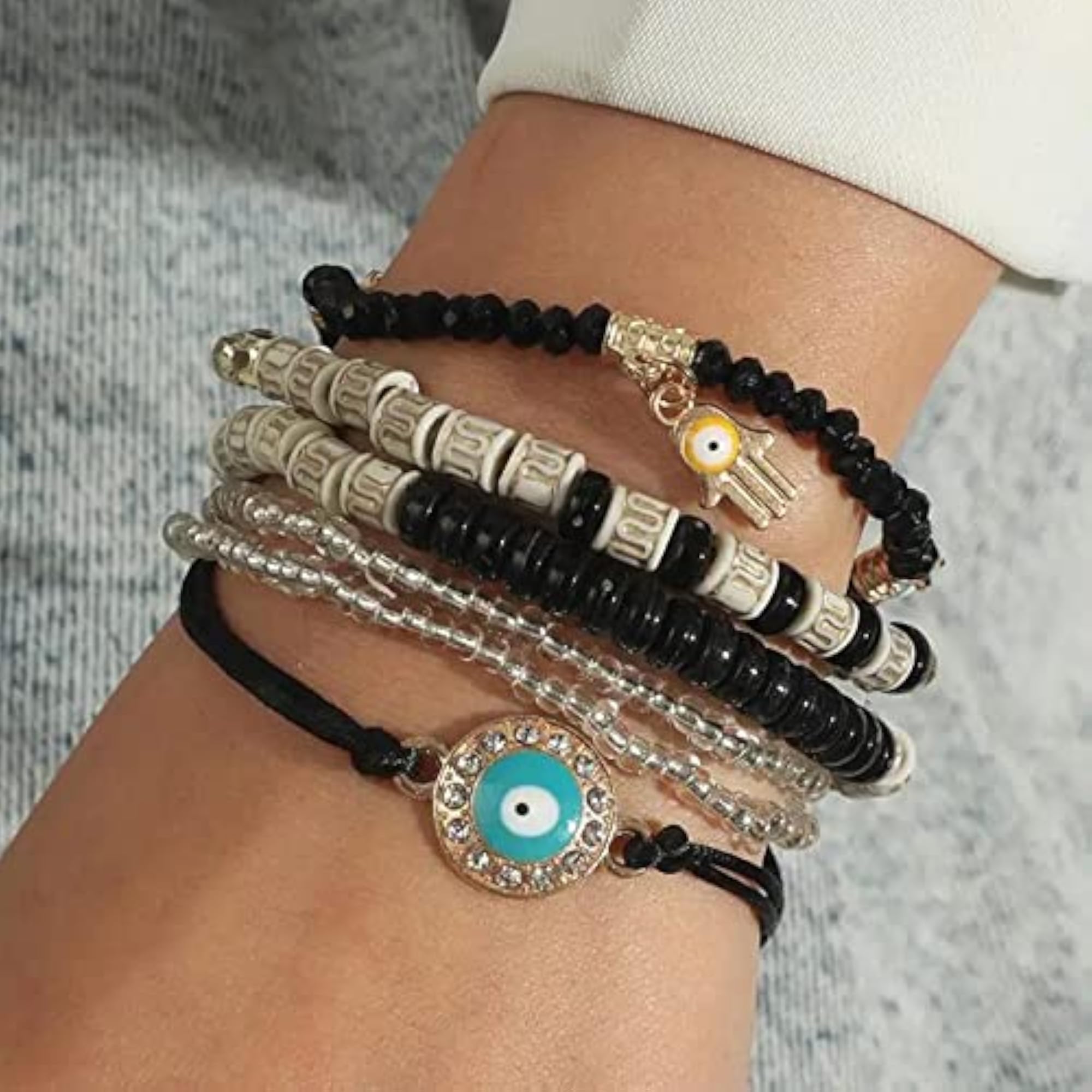 Stylish Evil Eye Multilayer Bangle Bracelet Black