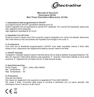 Electraline 3333 Kit 3 pezzi, Programmatore Timer meccanico giornaliero, 3680 W, 250 V, Set di 3