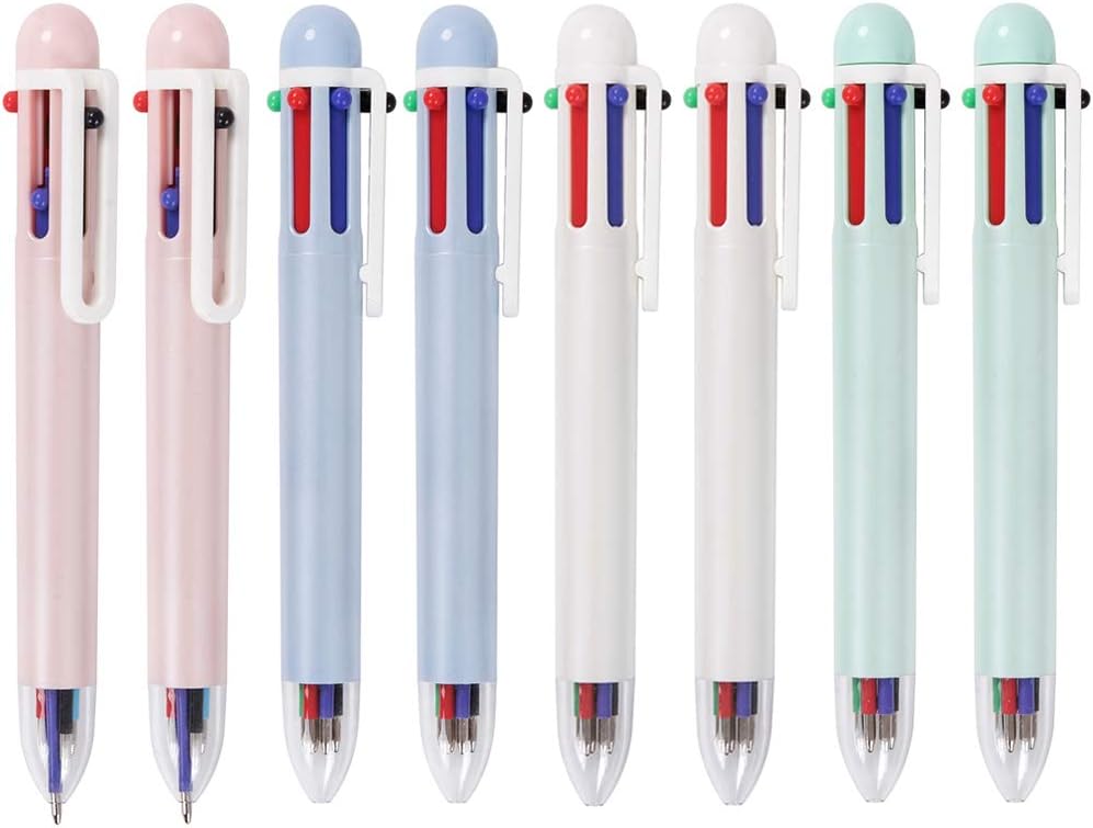 YOUKAI 0.5mm 6-in-1 Multicolor Retractable Ballpoint Pens for School Supplies Students Children,8 Pack Neon Pen