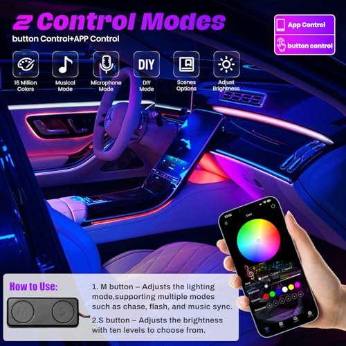 Tira LED para interior de auto KENANEK 6-en-1 110 cm miniatura 2