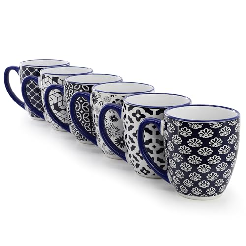 Set de 6 mugs de cerámica 16 oz diseño azul y blanco miniatura 3