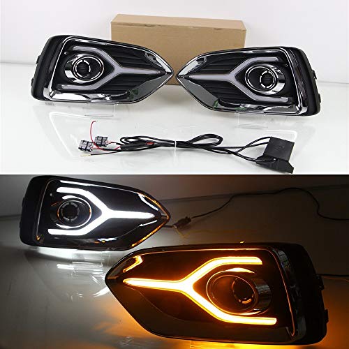 July King LED Daytime Running Light for Hyundai Accent 2018-2021, LED Front Bumper DRL with Yellow Turn Signals Light