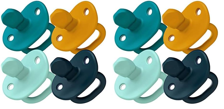 Boon JEWL Biometric Stage 2 Orthodontic Pacifier — 0+ Months — Blue — Silicone Baby Pacifier with Soothing Gem Shaped Nipple — 4 Count (Pack of 2)