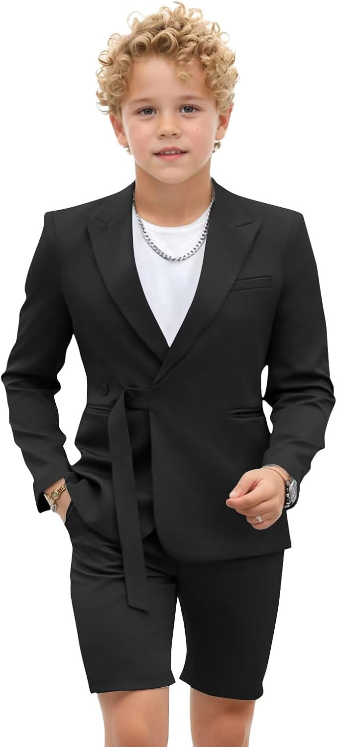 Boys Suits 2 Piece Slim Fit Summer Suit Two Buttons Peak Lapel Casual Tuxedo Toddler Dress Outfit for Beach Wedding