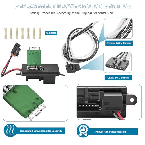 Image of Blower Motor Resistor Kit with Wiring Harness and Connectors Compatible with 1999-2006 Chevy Silverado GMC Sierra 1500 2500 3500 2000-2002 Yukon XL Blower Motor Fan Resistor Replaces#89019089 89018597